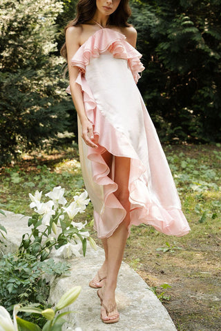 Ruffle Halter Asymmetrical Casual Dress