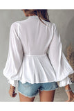 Lace Trim Balloon Sleeve Blouse