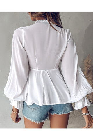 Lace Trim Balloon Sleeve Blouse