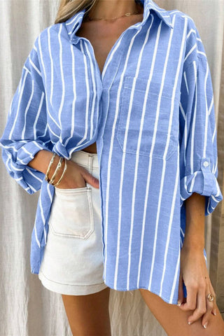 Striped Button-Up T-Shirt