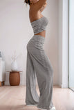 Striped Tube Top and Wide-Leg Pants Set