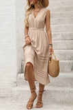 Pleated V-Neck Casual Dress
