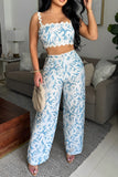 Strap Crop Top and High-Waist Pants Set