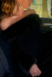 Off-Shoulder Casual Dress with Fur Trim