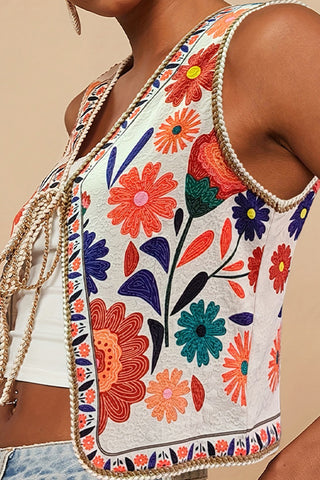 Floral Vest with Tie Closure