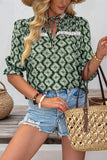 Geometric Print V-Neck Blouse