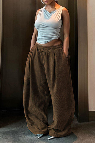 Elastic Waist Wide-Leg Casual Pants