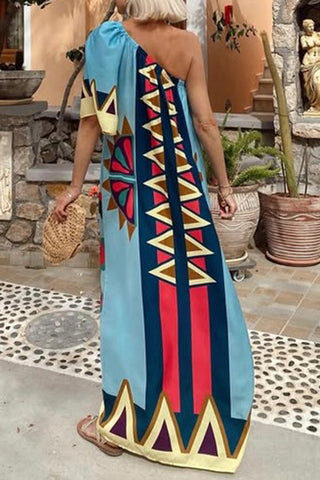 One-Shoulder Geometric Vacation Dress