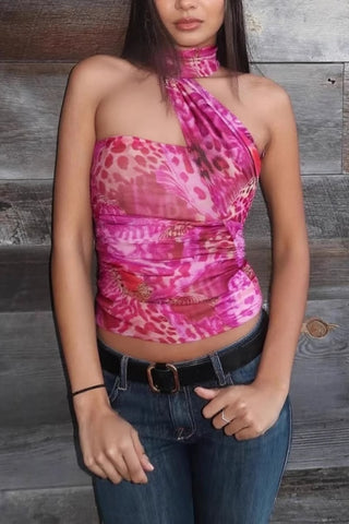 Asymmetric Tie Halter Cami Top