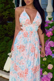 Halter-Neck Floral Maxi Dress