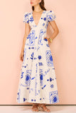 V-Neck Patterned Casual Dress