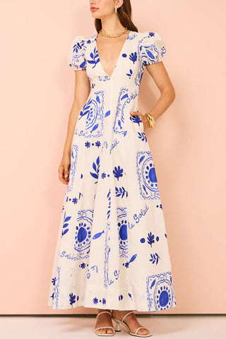 V-Neck Patterned Casual Dress