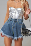 High Waist Frayed Hem Denim Shorts