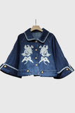 Floral Detail Cropped Denim Jacket
