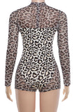 Sheer Mesh Mock Neck Leopard Romper