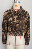 Leopard Print Crop Denim Jacket
