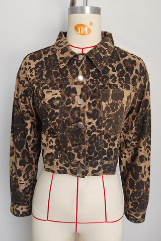 Leopard Print Crop Denim Jacket
