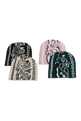Paisley Print Knit Beanie Hat