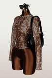 Sheer Polka Dot Ruched Long Sleeve Top