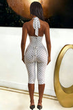 Polka Dot Halter Lace-Up Back Jumpsuit