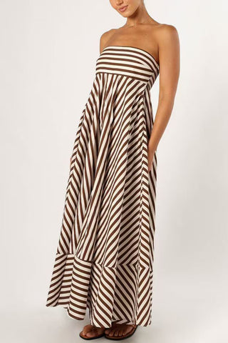 Strapless Striped Maxi Dress