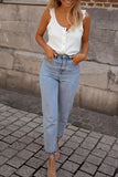 Ruffle Strap Button-Front Tank Top