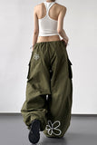 Wide-Leg Cargo Pants with Floral Detail