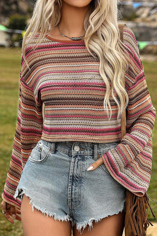 Striped Knit Sweater with Bell Sleeves