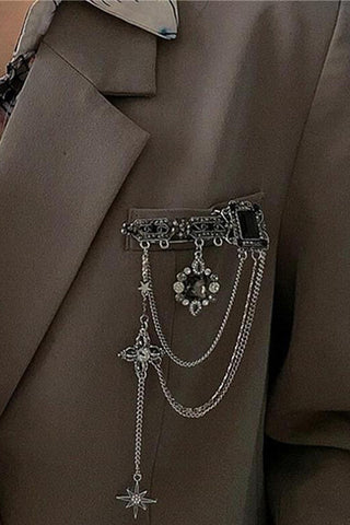 Elegant Multi-Layer Brooch with Chains