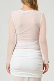 Sheer Long-Sleeve Blouse with Draped Front