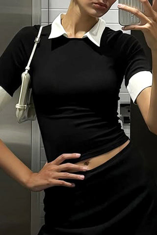 Contrast Collar Short Sleeve T-Shirt