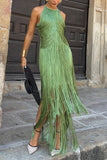 Fringe Halter Evening Dress