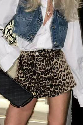 High-Waist Leopard Print Casual Shorts