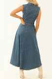 Button-Front Denim Midi Dress