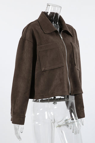 Casual Collared Crop Jacket