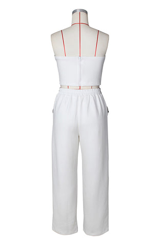 Button-Front Tube Top and High-Waist Pant Set