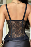 Lace Square Neck Corset Crop Tank