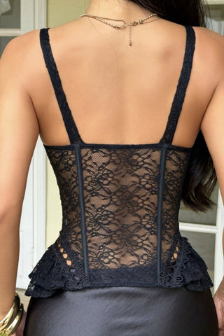 Lace Square Neck Corset Crop Tank