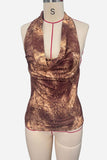Ruched Halter Snake Print Tank