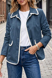 Scalloped Lace Trim Suede Jacket