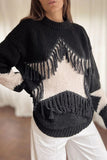 Fringe Colorblock Mock Neck Sweater