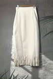 Fringe Hem Slip Midi Skirt