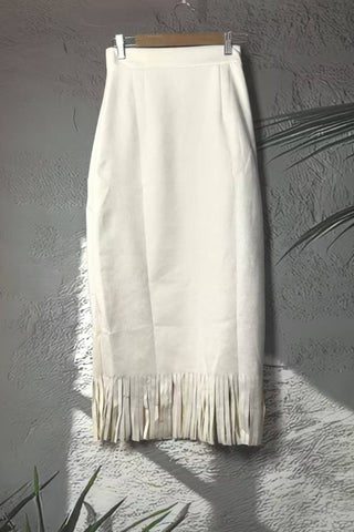 Fringe Hem Slip Midi Skirt