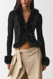 Faux Fur Trim V-Neck Crop Top