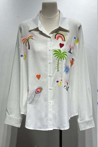 Patterned Button-Front Blouse