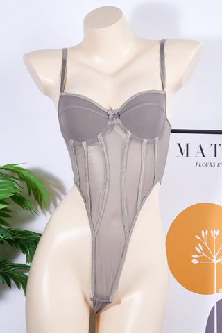Mesh Panel Bodysuit with Strappy Design