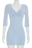 V-Neck 3/4 Sleeve Mini Dress
