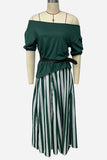 Off-Shoulder Top and Striped Maxi Skirt Set