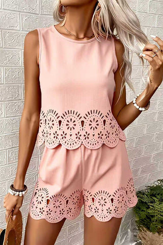 Sleeveless Eyelet Short Set