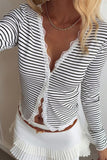 Striped Lace Trim V-Neck Blouse